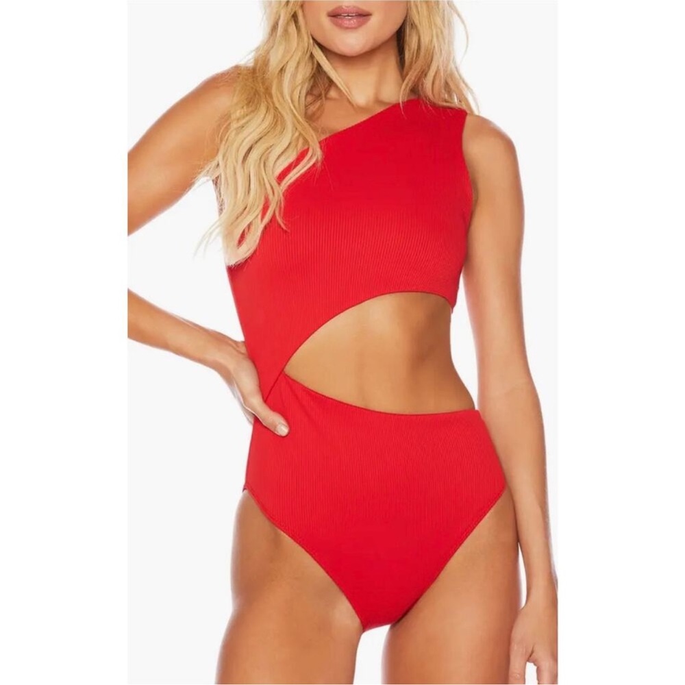 Beach Riot Celine ribbed Red One-Shoulder Cutout Swimsuit